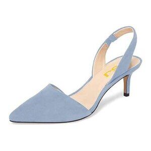 FSJ Women Fashion Low Kitten Heels Pumps Pointed Toe Slingback Sandals Comfy